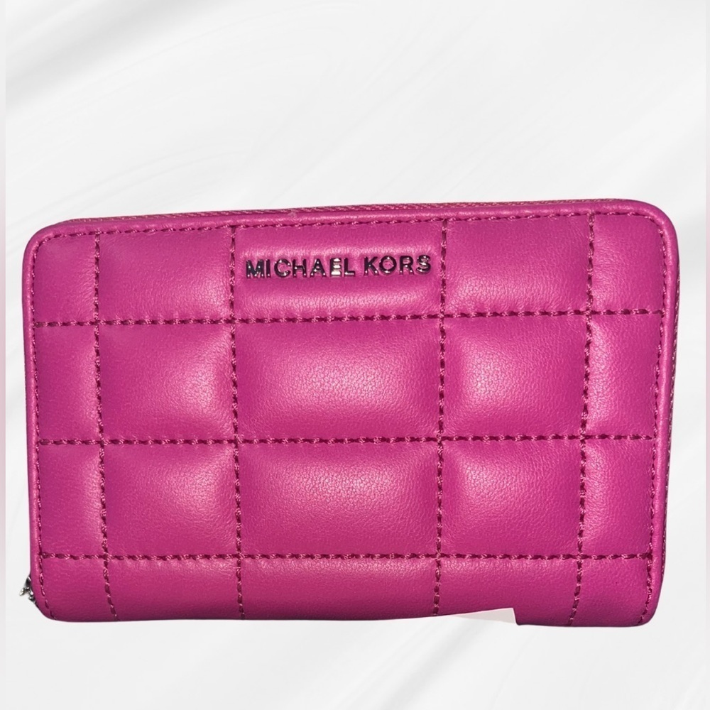 Michael Kors Jet Set Quilted Leather Small Zip-Around Wallet - Dragonfruit Pink